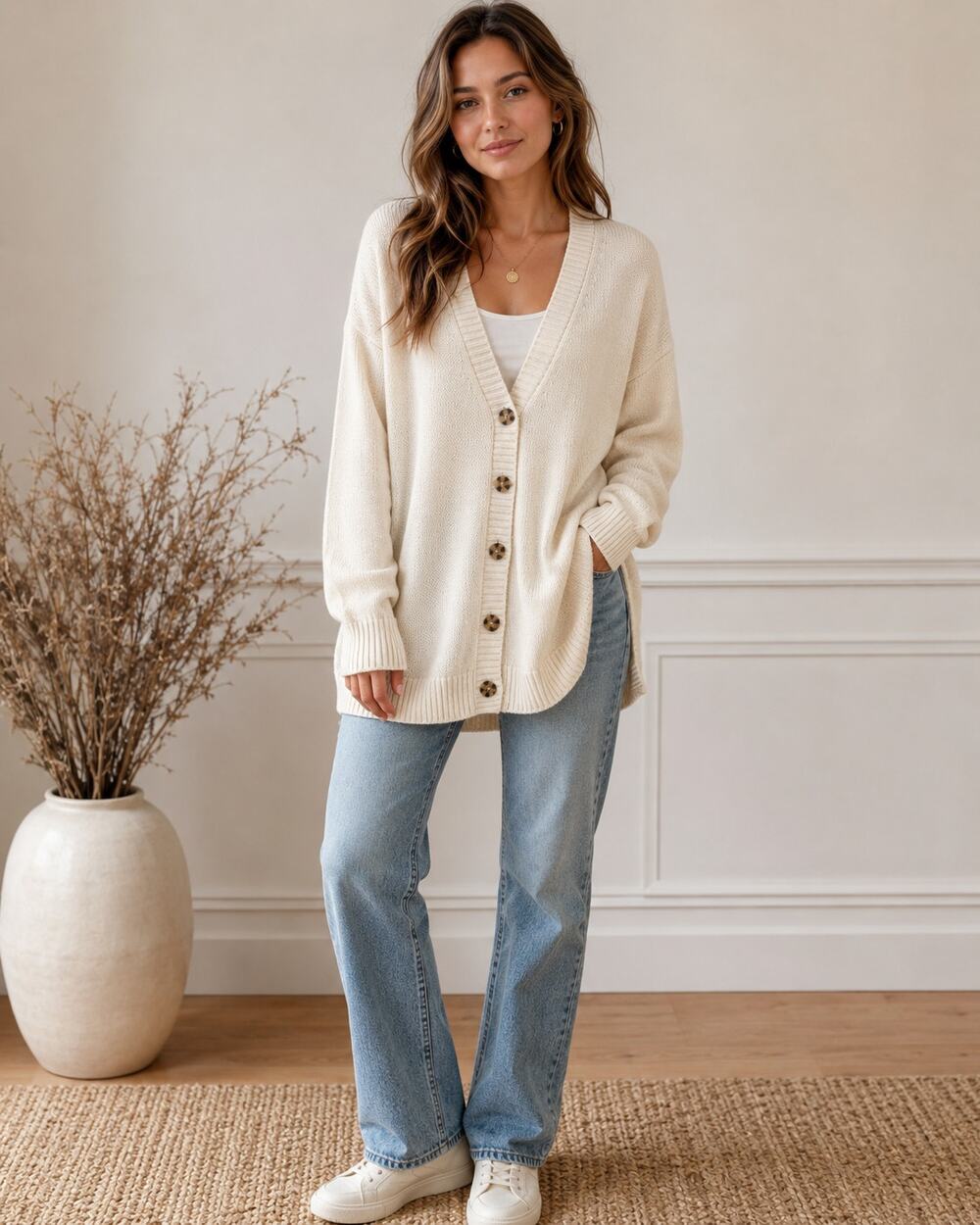 GAP Women's SZ M 100% Cotton Boyfriend Cardigan In Birch/Cream